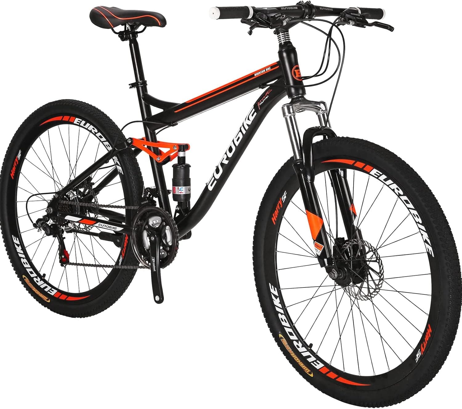 EUROBIKE Mountain Bike,21 Speed Full Suspension Mountain Bike, 27.5" Mens or Women Bicycle,27.5 Mountain Bikes for Adult(E7 3 Spoke mag Wheels Orange)