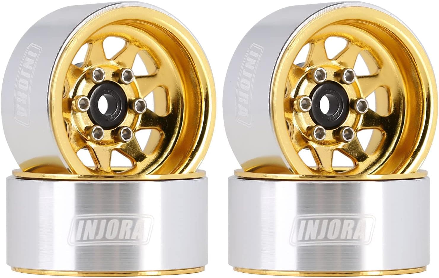 INJORA 1.0 Beadlock Wheel Stamped Steel Beadlock Deep Dish 1.0" Wheels for 1/18 TRX4M Axial SCX24 Gladiator Deadbolt Bronco C10 JLU Upgrade Parts(Yellow)