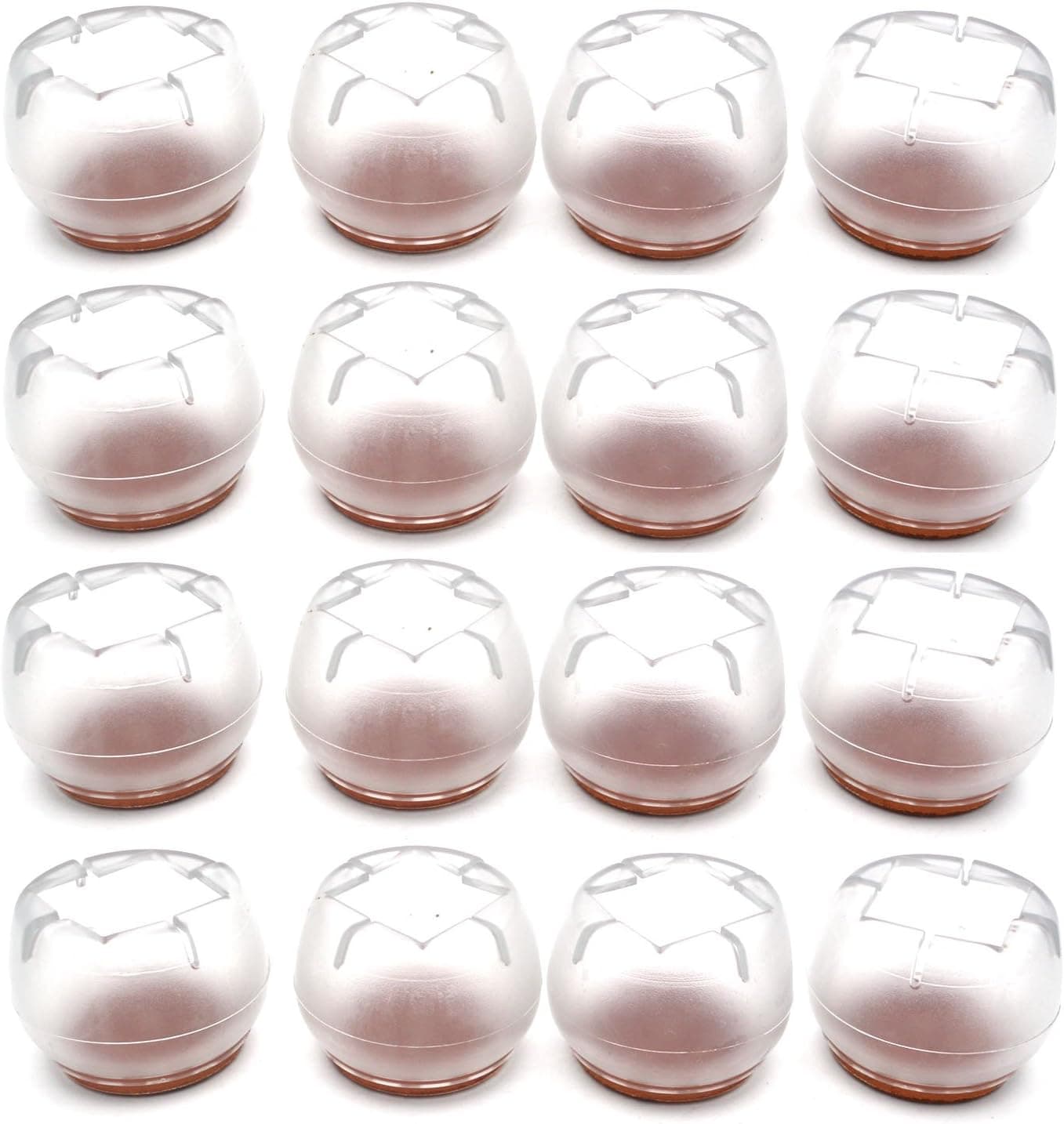 Antrader Silicone Chair Leg Floor Protectors Furniture Table Feet with Felt Pads Fit Round Chair Leg 1.3" to 1.5" （3.2-3.7cm Or Square 1" to 1.2" (2.7-3cm) Transparent 16 Pack