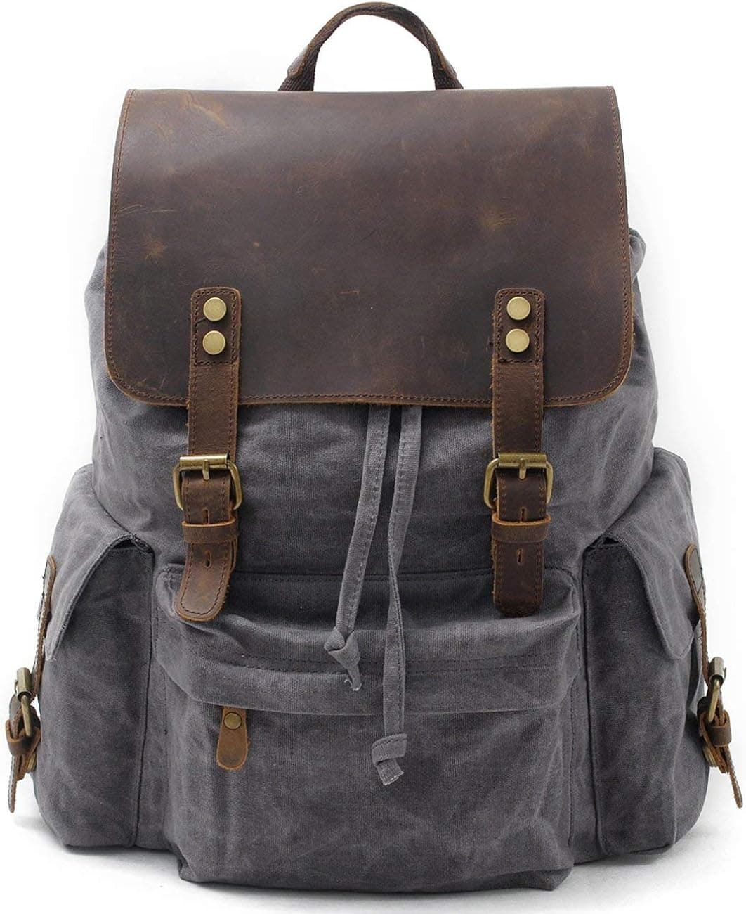 SUVOM Vintage Canvas Genuine Leather Laptop Backpack for Men School Bag 15.6" Water Resistant Travel Rucksack