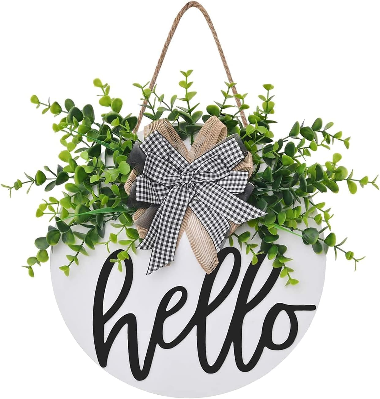 Welcome Sign Welcome Front Door Round Wood Sign Hanging Front Door Porch Decor Welcome Sign Front Farmhouse Porch Spring Welcome Sign Hello Sign for Front Door (Whiteboard Black Hello)