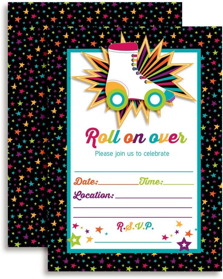 Roller Skating Birthday Party Invitations, 20 5"x7" Fill In Cards with Twenty White Envelopes by AmandaCreation