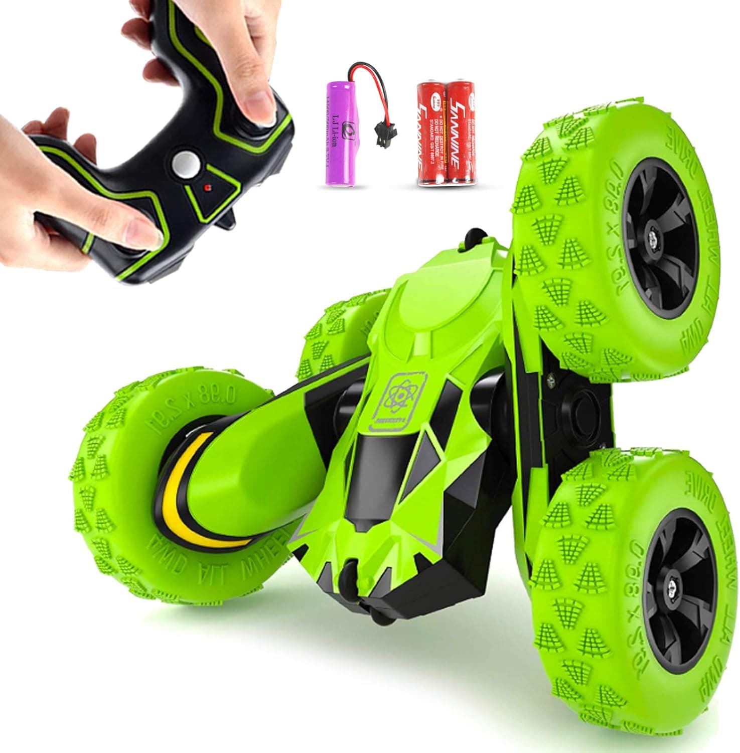 Seckton Remote Control Stunt Cars for Kids, Toys for Ages 6-12 Year Old Boys Girls, 4WD 2.4GHz Off Road Truck, Double Sided 360° Rotating RC Car Christmas Birthday Gifts(All Batteries Included)