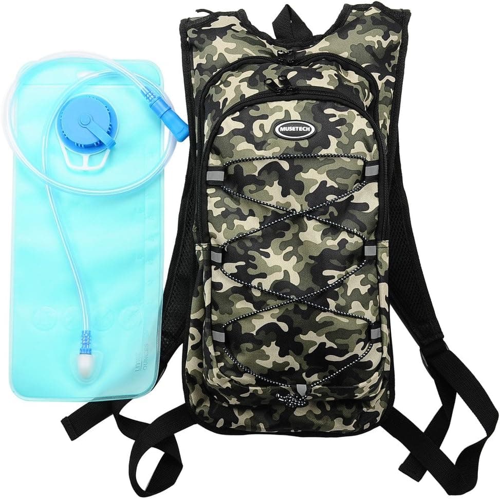 Hydration Pack with 2L Backpack Water Bladder for Hiking Running Biking Color Camo Green