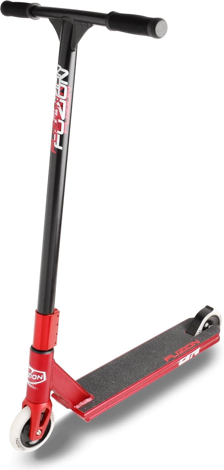 Fuzion Z375 Pro Scooter - SCS Compression - Aluminum Fork - Aluminum Bars - Solid Core Wheels - Z375 Graphic on Bottom of Deck (Red)