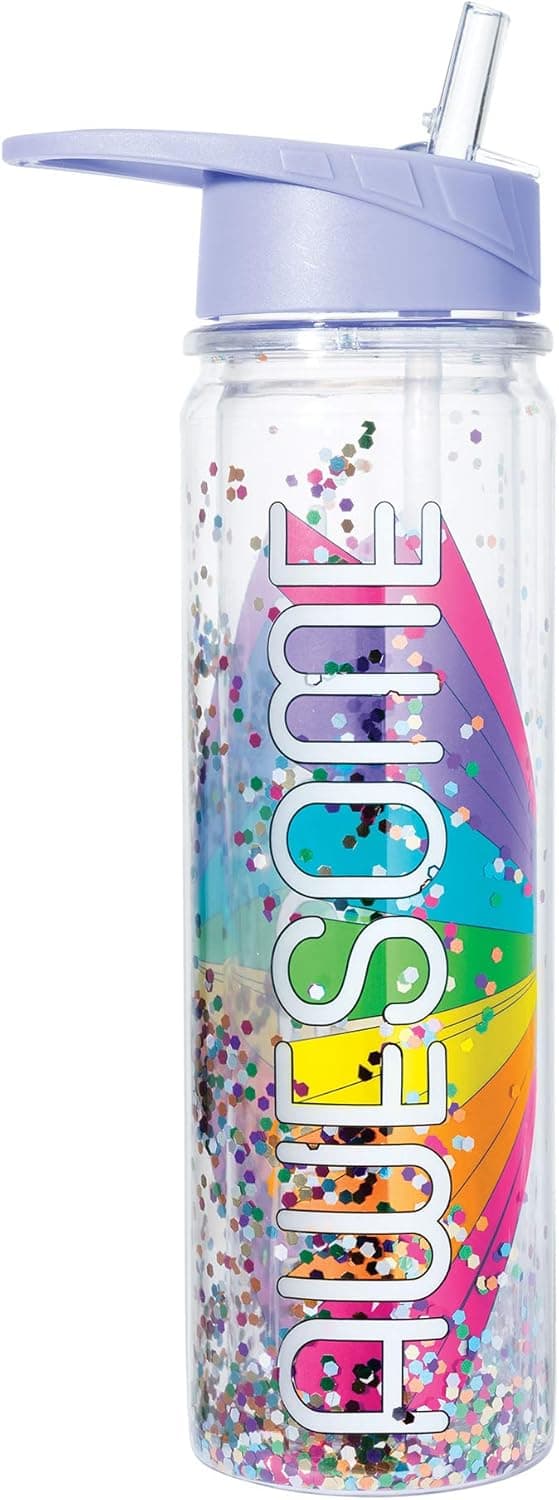 Three Cheers for Girls by Make It Real - Awesome Sparkling Confetti-Filled Water Bottle - Reusable Water Bottle for Kids with Built in Straw - BPA Free, Double Wall, Reusable Water Bottle - 18oz