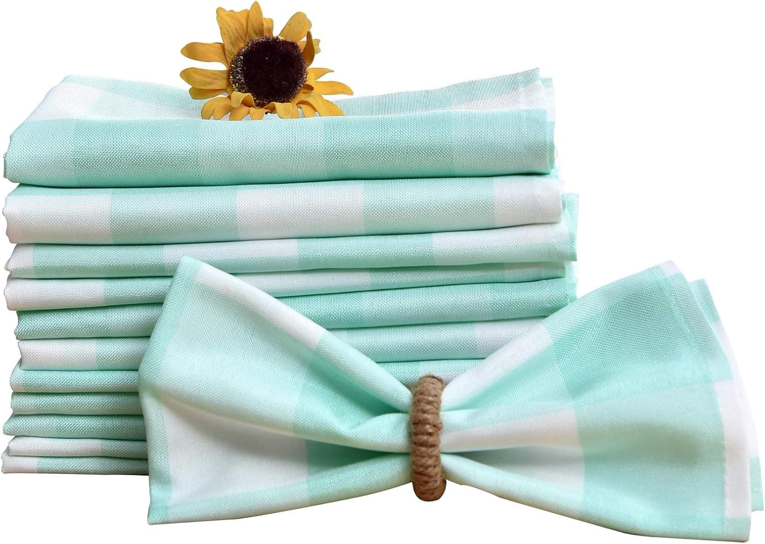 Billiving Fall Buffalo Plaid Napkins Cloth Washable, 20 x 20 Inches Green Checked Quality Dinner Napkins Set of 12, Reusable Soft Gingham Fabric for Mother's Day Wedding Holiday