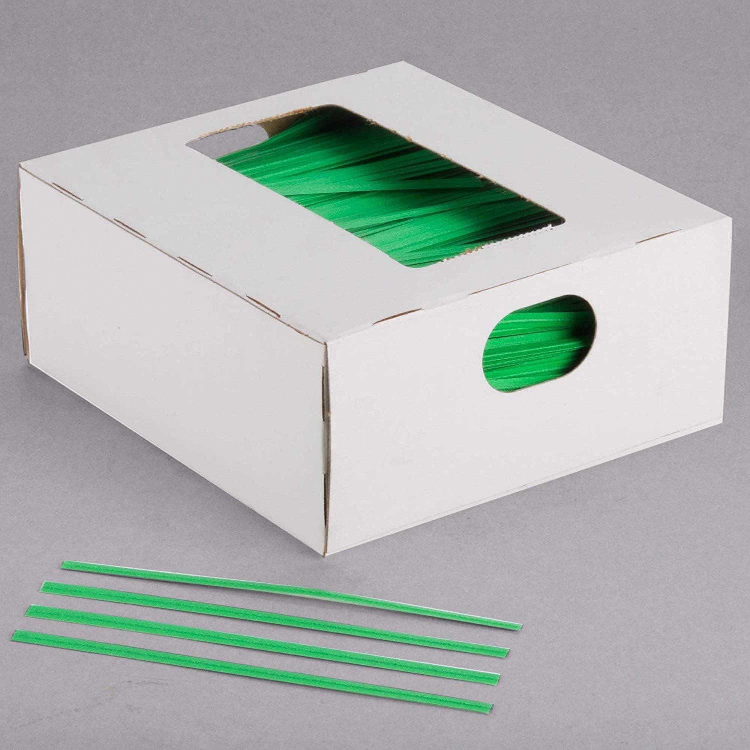 Oasis Supply, 4000 Piece 2 Boxes 4" Laminated Paper Twist Ties, BULK with Dispenser Box (GREEN)