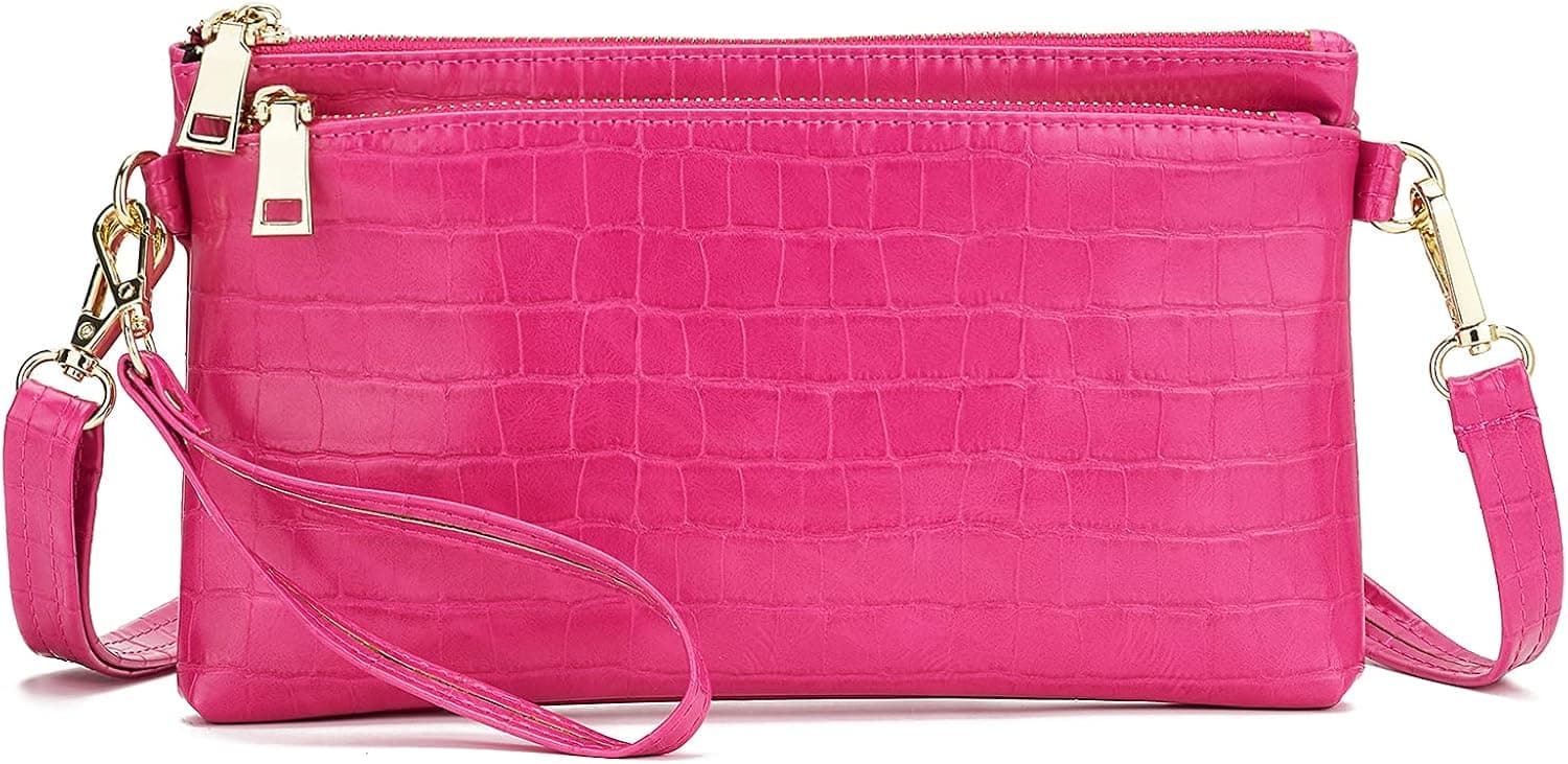 ZOOEASS Triple Zip Small Crossbody Bag Lightweight Purses Vegan Leather Wristlet Clutch, Includes Adjustable Shoulder