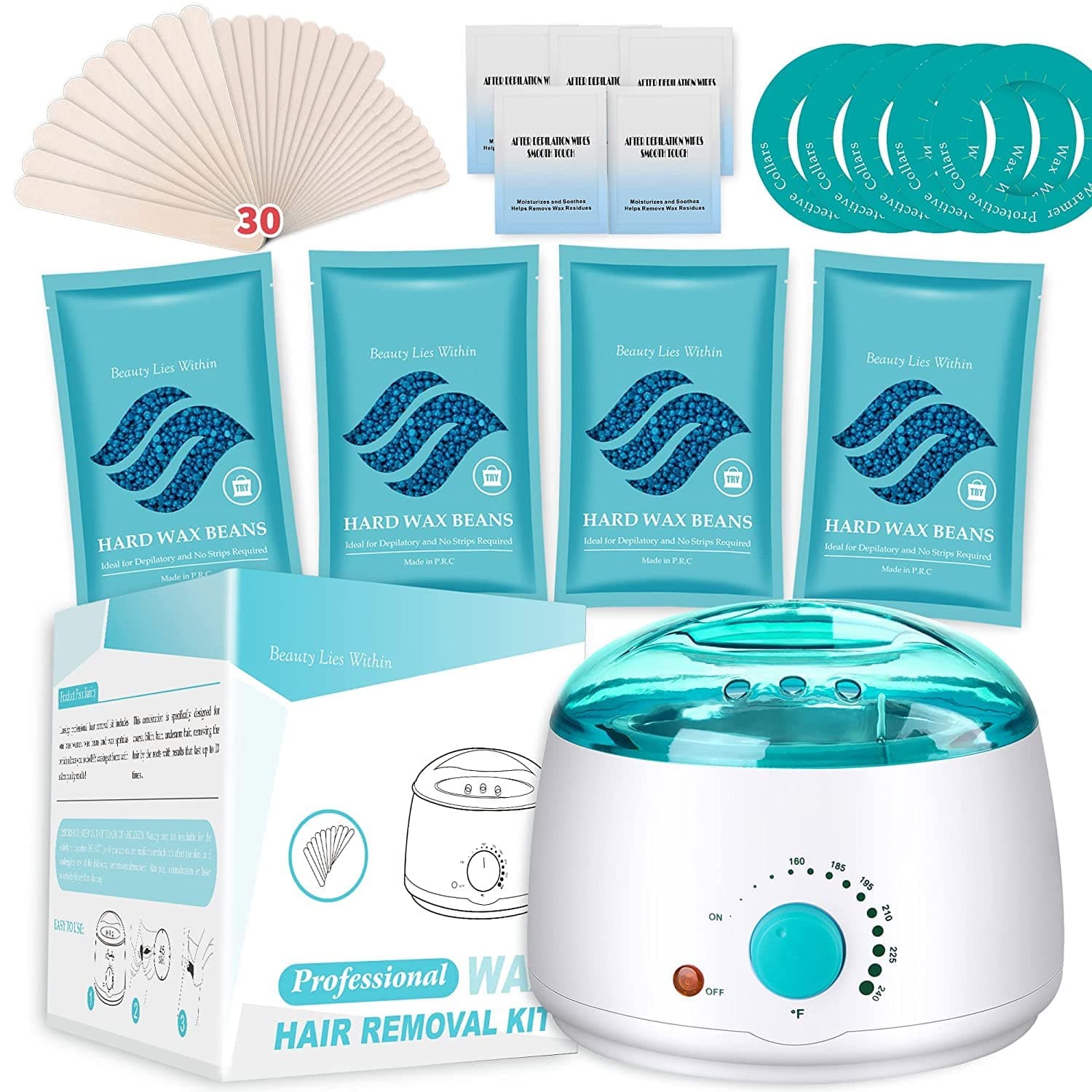 Waxing Kit for Women Men, LEMONTRA Wax Warmer with Hard Wax Beads for Hair Removal, Wax Kit for Brazilian Bikini, Home Wax Machine for Eyebrow, Leg, Armpit, Facial