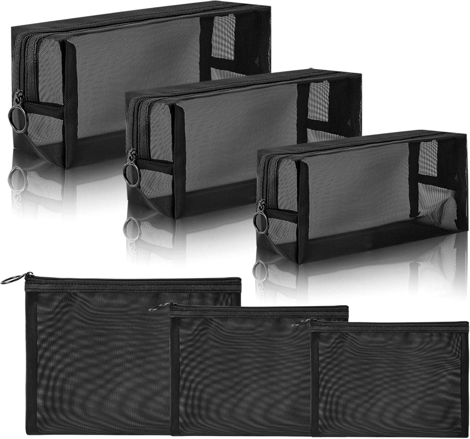Unoutur 6 Pieces Mesh Makeup Bag with Zipper, Mesh Cosmetic Bag Portable Makeup Pouch Travel Toiletry Bag for Makeup Organizer Home Office Travel Accessories, Black