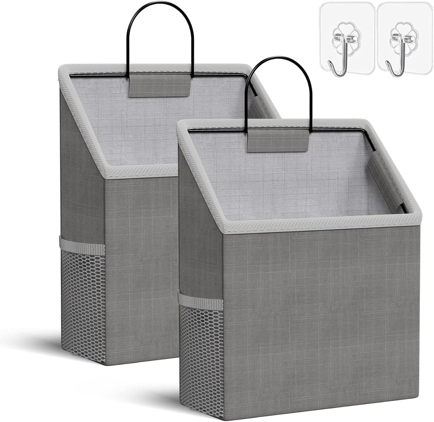 2Pack Wall Hanging Organizer Bag ,Closet Hanging Storage for Pocket,Bathroom Dormitory Storag,Linen Cotton Organizer Box Containers for Bedroom(Gray)