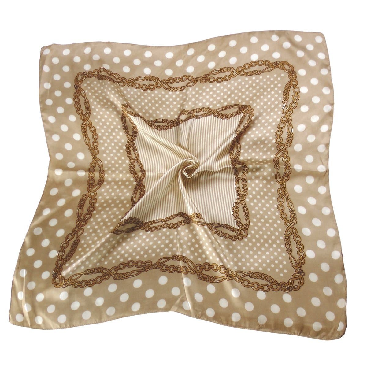 Silk Effect Scarf for Head or Neck; Medium (24 Inches Square); Design: Classically Beige