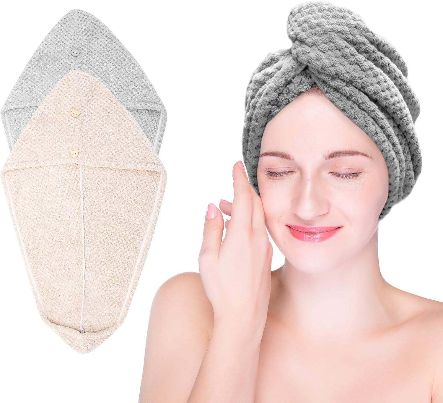 Microfiber Hair Towel, Hair Towel wrap, Quick Dry Hair Turbans, Microfiber Hair Towel for Curly Hair, Towel for Hair, Hair Turban, Hair Towels, Hair Towel Wraps for Women Long Hair, Hair Turbans 2PCS