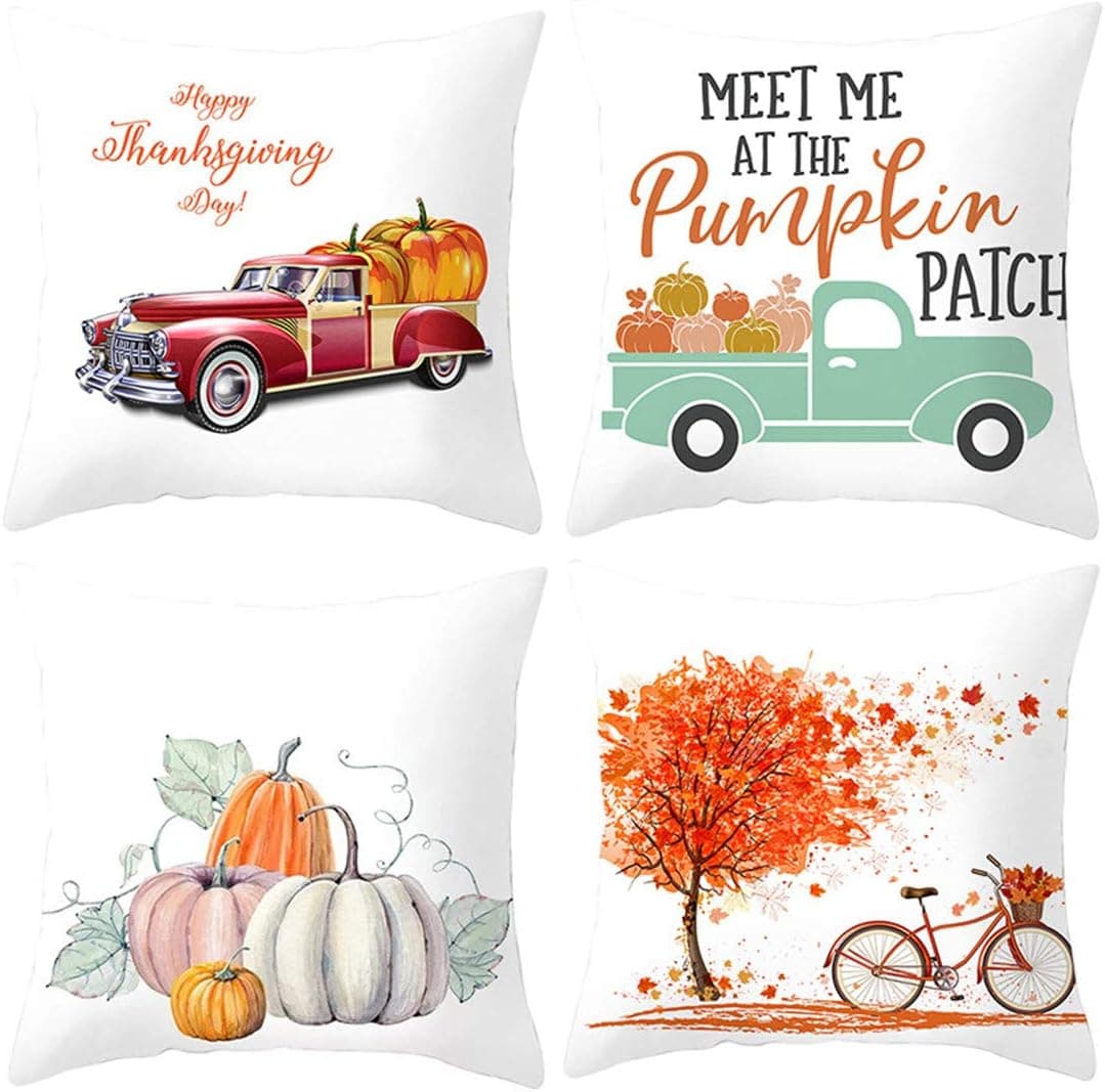 Kimily Autumn Decorations Pumpkin Pillow Covers Set of 4 Pumpkin Throw Pillow Covers Fall Decor Grateful Thanksgiving Throw Pillow Covers Cushion Cover 18"x18"