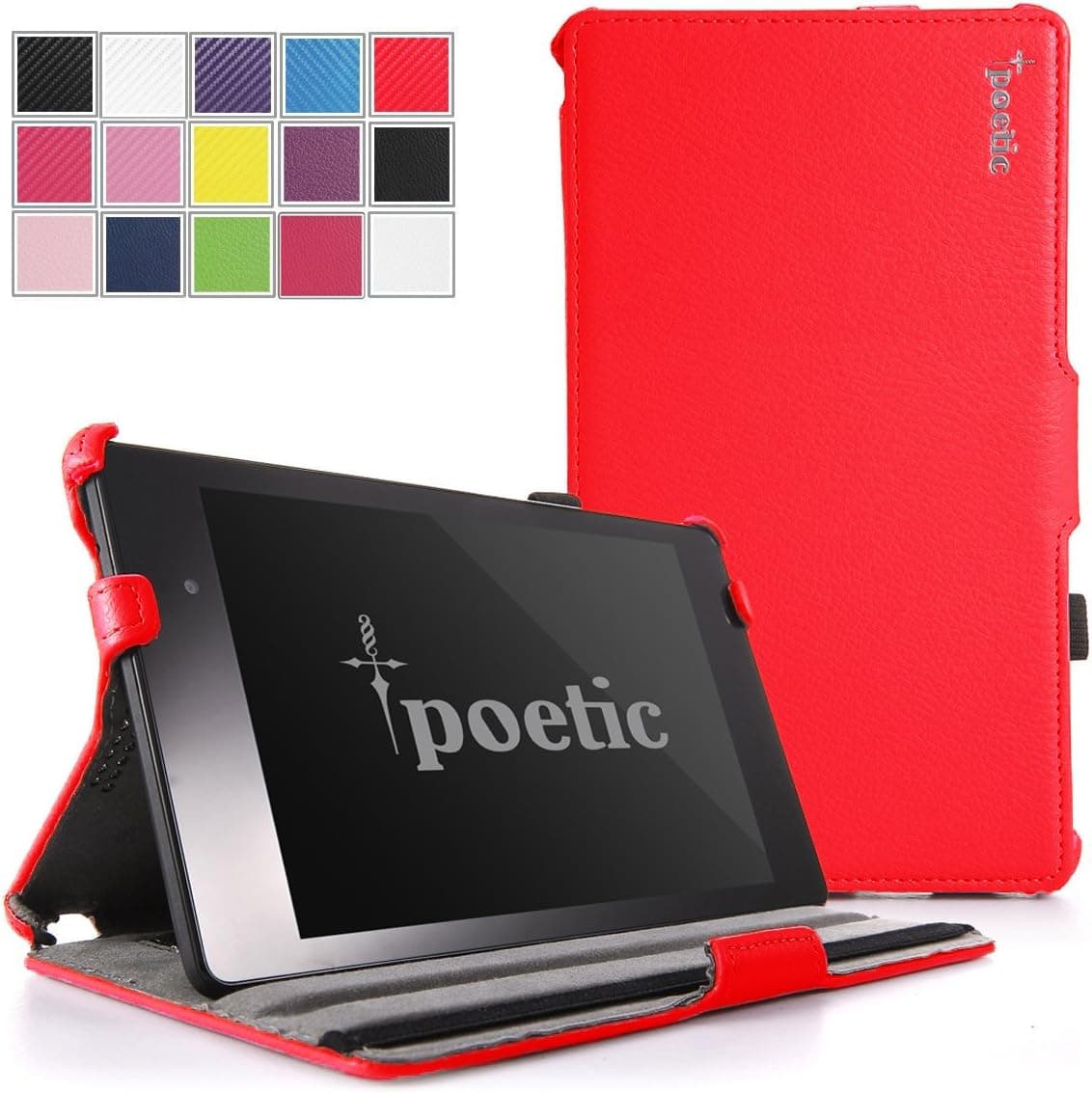 Google Nexus 7 2013 Case - Poetic Google Nexus 7 2013 Case [StrapBack Series] - [PU Leather] [View Stand] Protective Cover Case for Google Nexus 7 2nd Gen 2013 Red (3 Year Manufacturer Warranty From Poetic)