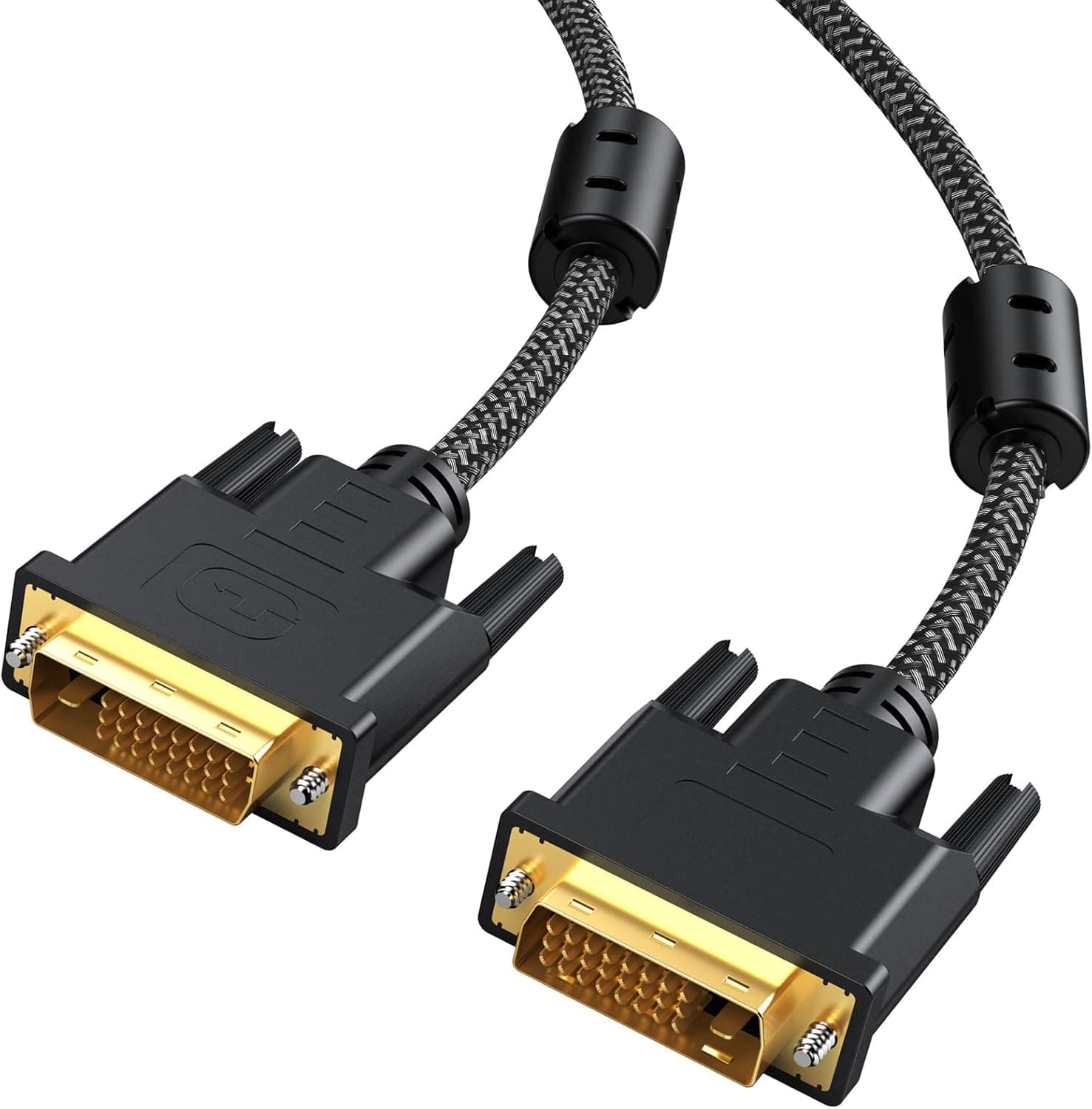 UOOI DVI Cable 6FT, DVI-D to DVI-D (24+1)– M/M Double Shielding Digital Cord with Two Ferrite Core and PET Braided for Gaming, DVD, Laptop, HDTV and Projector - Gold Plated