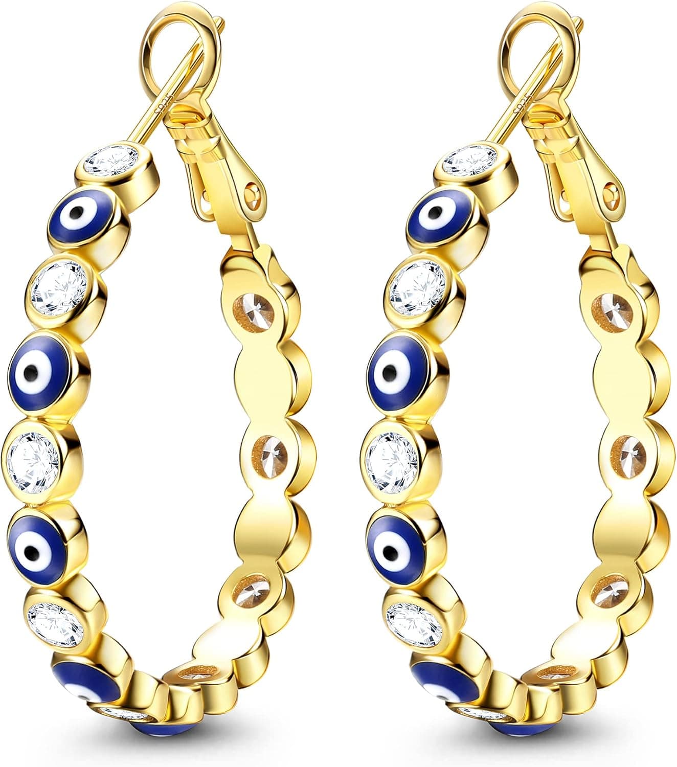 MUSECLOUD Evil Eye Earrings for Women Minimalist Protection Jewelry 15MM 25MM Blue Eye CZ Huggie Hoop Earrings 14K Glod Plated 925 Sterling Silver Post Paddle Back Small Hoop Earrings