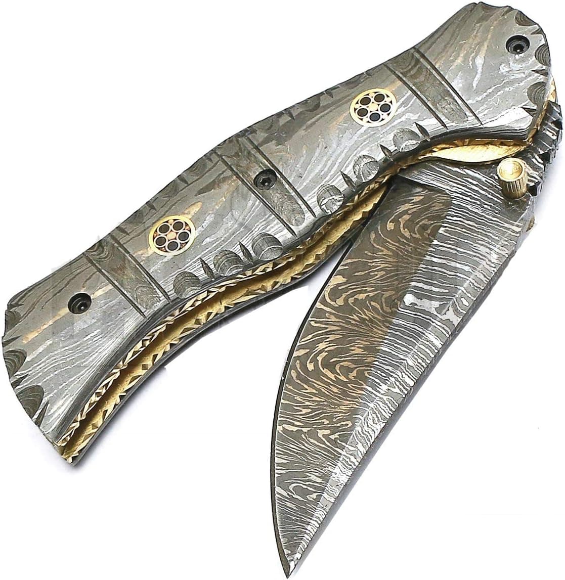 Folding Knife - Handmade Knife - Damascus steel knives - Custom Knife - Damascus Steel Handle - Folding Pocket Knives - Knife With Leather Sheath, Sata-9020