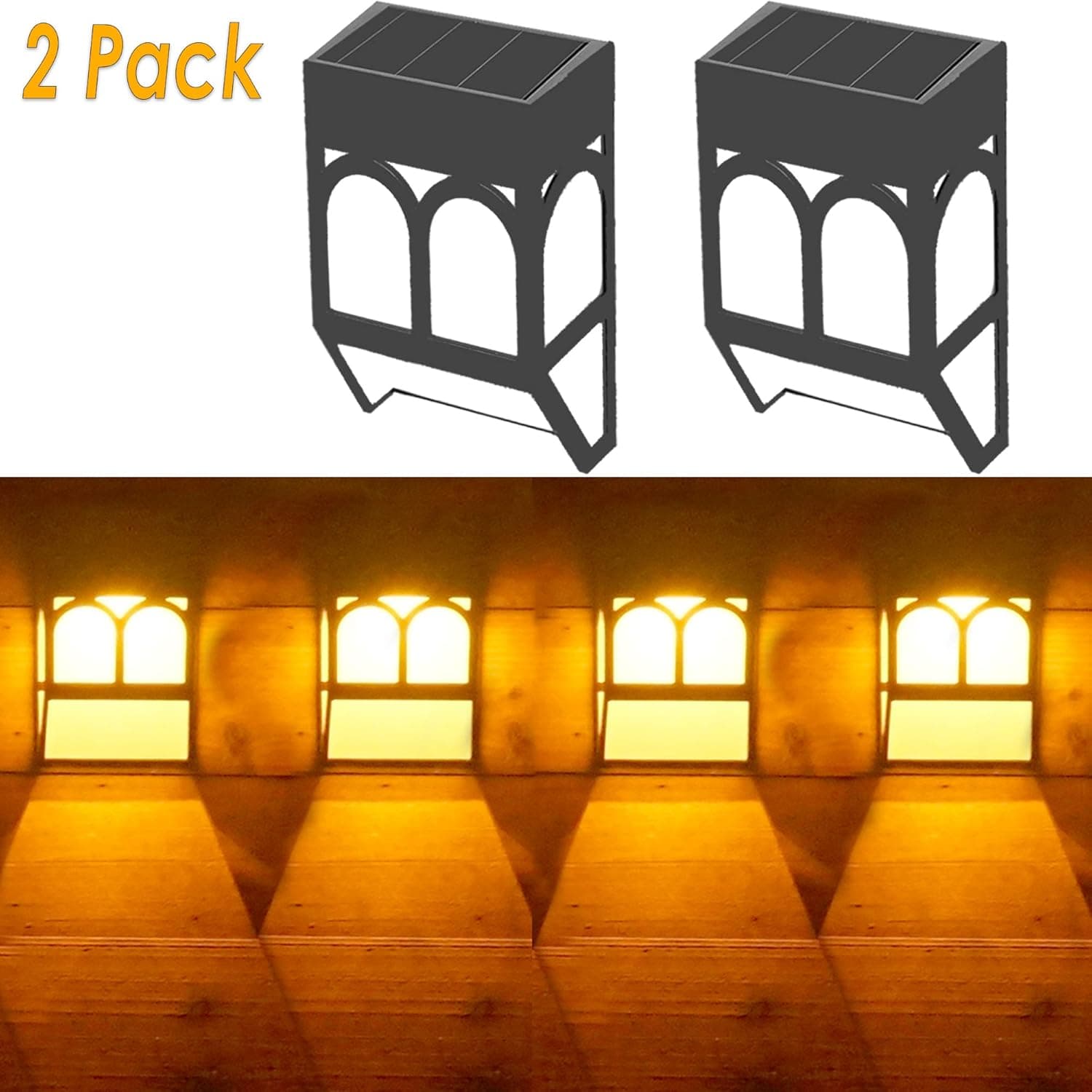 Solar Wall Lights,Solar Powered Waterproof Outdoor Garden LED Lights for Patio,Deck,Fence,Landscape,Yard and Pathway Decorations,2 Modes Warm White/Color Changing (2-Pack)