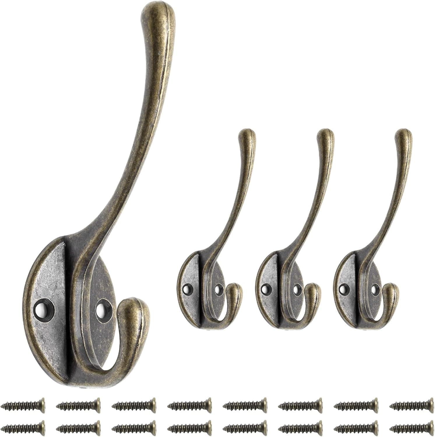Bonsicoky 4 PCS Farmhouse Wall Mounted Coat Hooks, Decorative Heavy Duty Double-Hook Wall Hooks with Screws for Coats Bags Hats Towels - Black