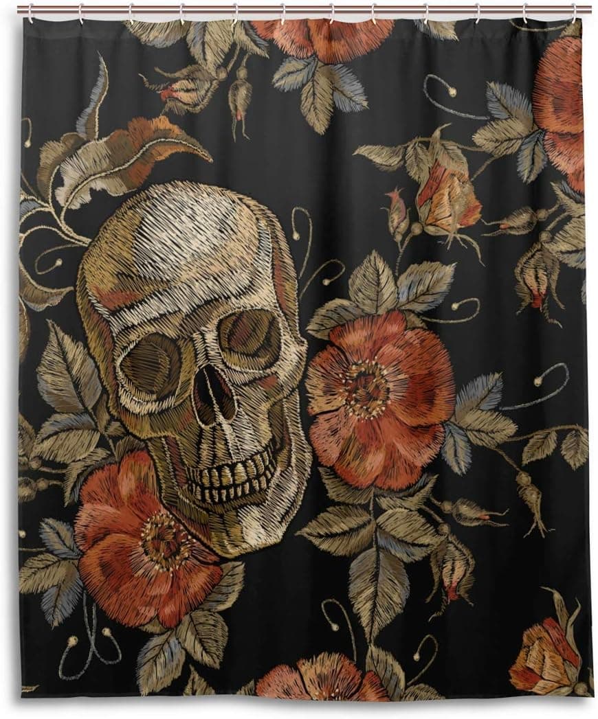 Mr.Lucien Skull Flowers Shower Curtain Gothic Pattern Bathroom Shower Curtain for Girl Boy Custom Waterproof Fabric Decor with 12 Hooks Set 60 x 72 inch 2020131