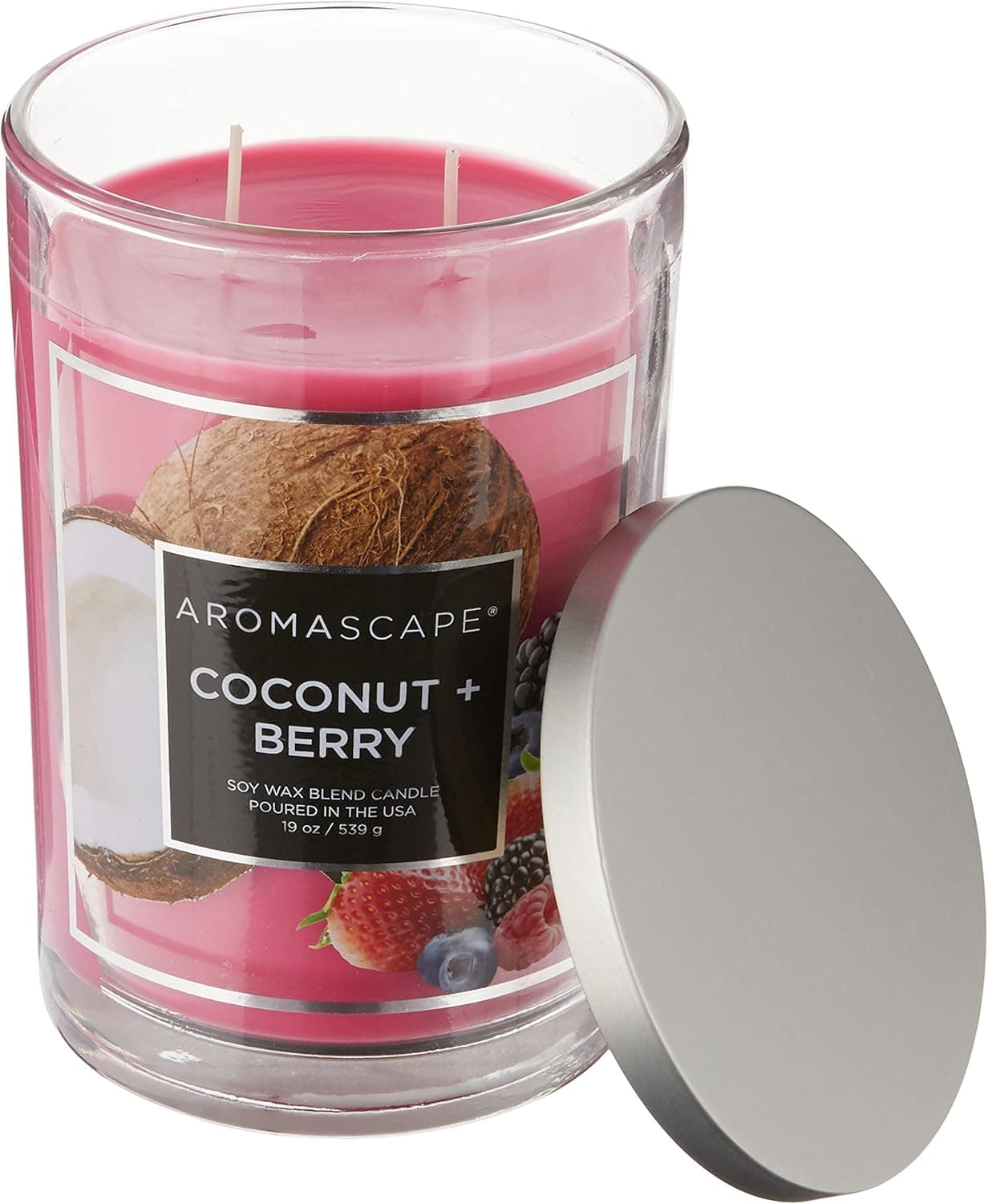Aromascape PT41921 2-Wick Scented Jar Candle, Coconut & Berry, 19-Ounce, Pink/Red