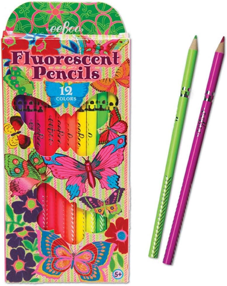 eeBoo – Set of 12 Pencils, Fluorescent Colors, Design Butterflies (pnbut)