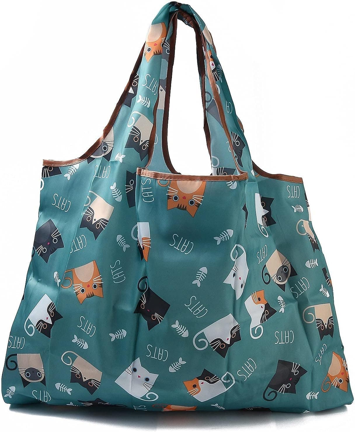 3 Pcs Foldable Eco-Friendly Nylon Grocery Bags Reusable Waterproof Shopping Tote Bags Cat Pattern with Pouch and Bag Handle