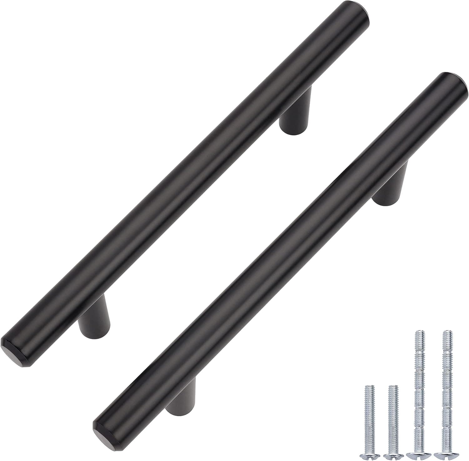 DecoBasics (20 Pack Solid Stainless Steel -Hole Centers 3-3/4"(96mm)-Matte Black- Euro Bar Pull Handle for Kitchen Bath Cabinet Door and Drawer
