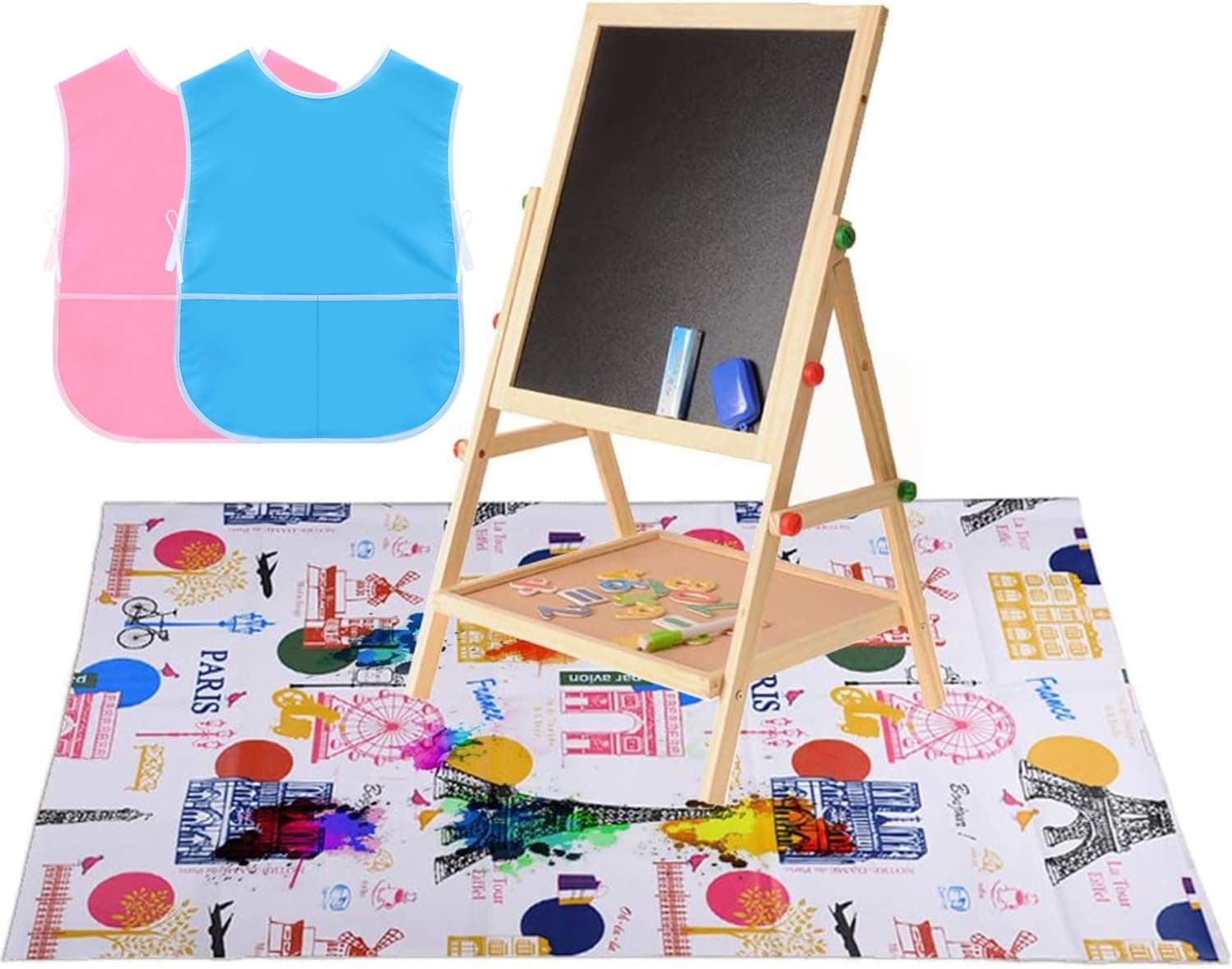Painting Drop Cloth Washable Art Floor Mat Splat Mat and 2 Pieces Kids Art Smock Waterproof Artist Painting Aprons Children Art Aprons for Kids Painting