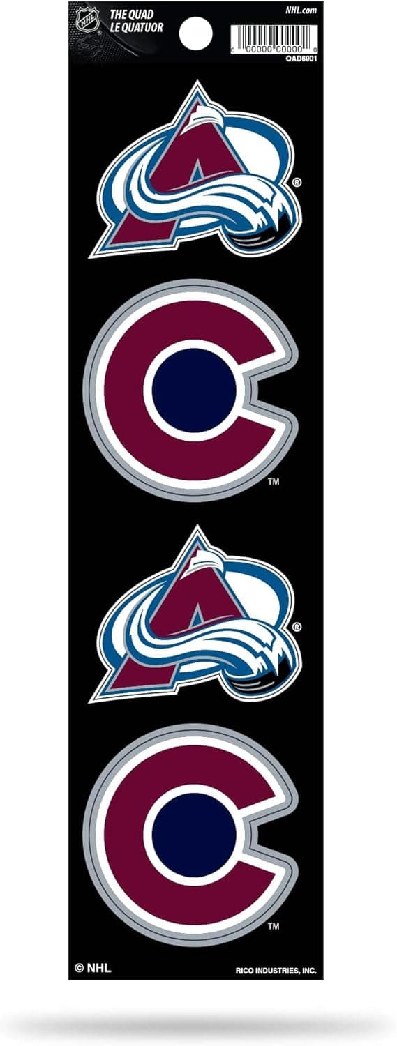 Rico Industries NHL Die Cut 4-Piece The Quad Sticker Sheet, Colorado Avalanche, 3 x 11.5-inches