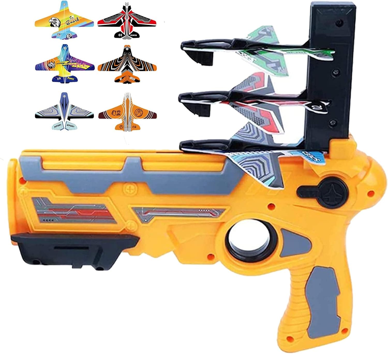 Catapult plane Bubble Catapult Plane Toy Airplane, Shooting Game Toy for Kids One-Click Ejection Model Foam Airplane with 6 Pcs Glider Airplane Launcher Outdoor Sport Toys Gifts（Random Airplane Color）