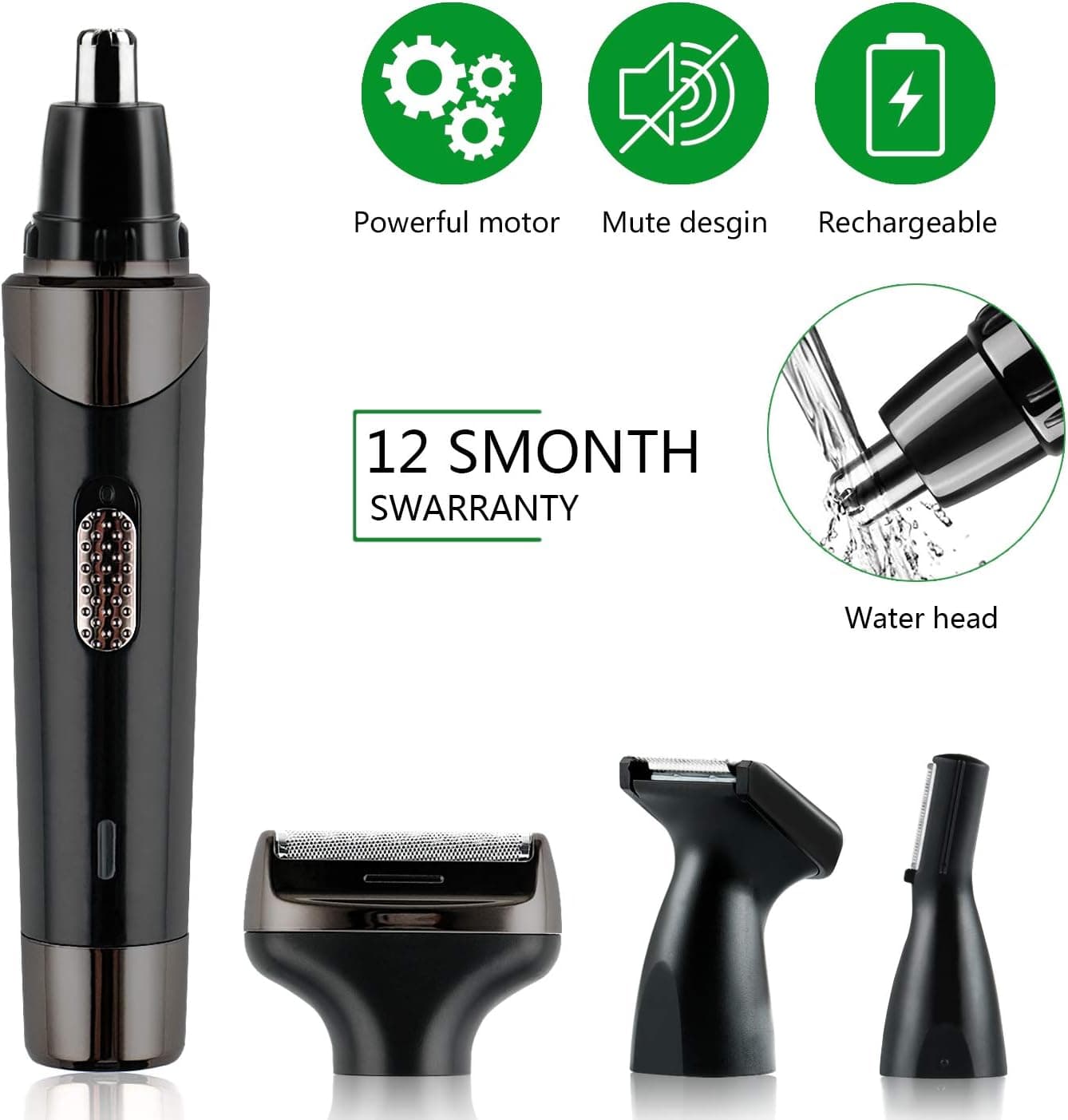 DocBear Nose Hair Trimmer,4 in 1 Ear and Nose Trimmer Professional USB Rechargeable Nostril Nasal Hair Vacuum Cleaning System,Ear Beard Nose Hair Trimmer for Men Women