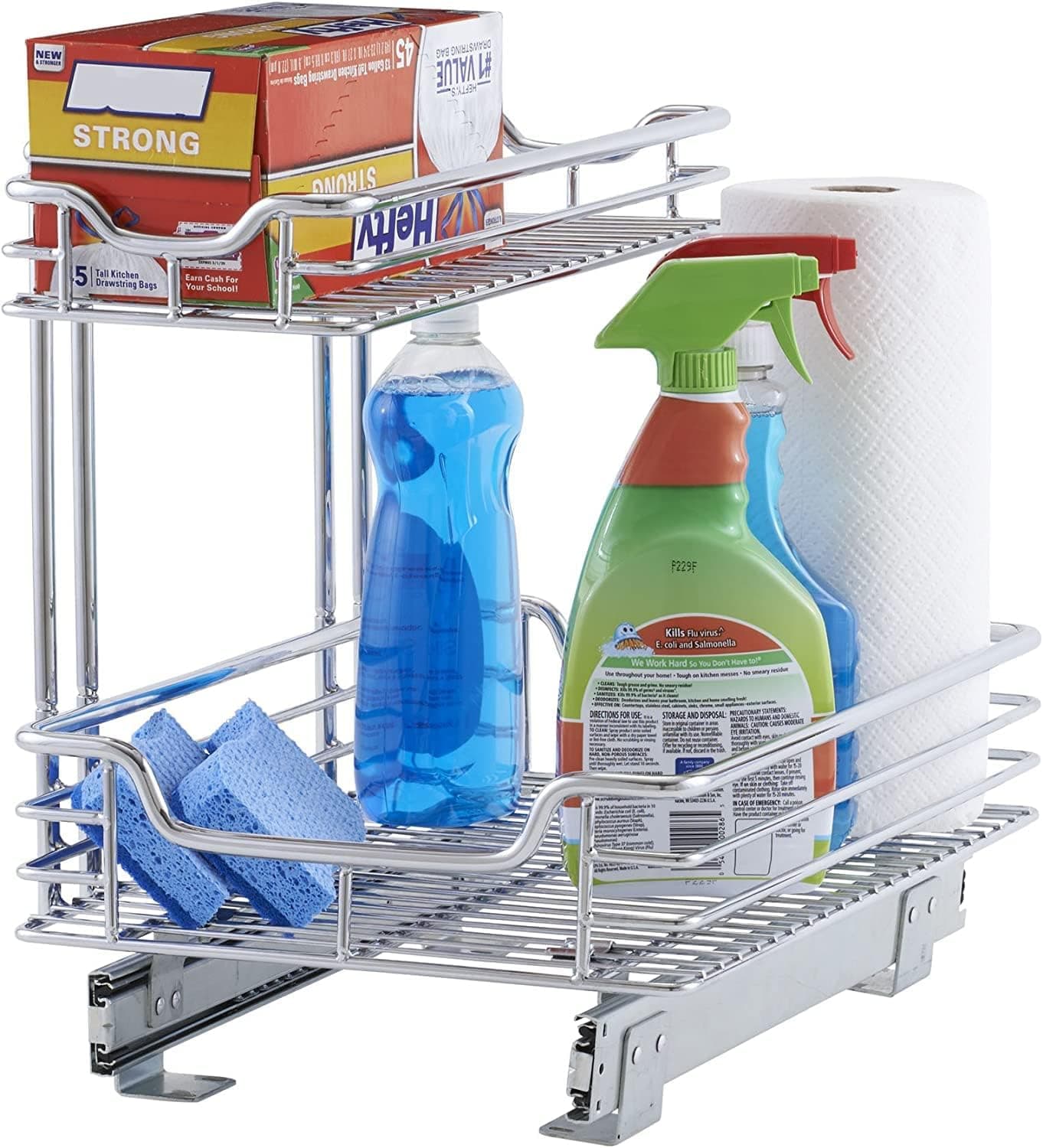 Household Essentials 2 Tier Sliding Cabinet Organizer, Easy Glide Cabinet Shelf Organizer C4262-1