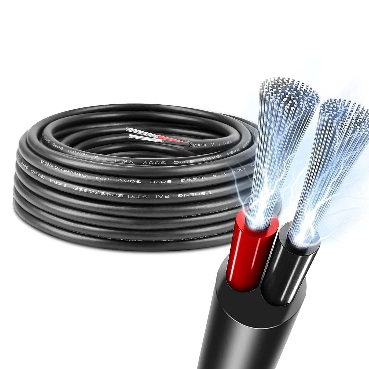 RESHAKE 22 Gauge 2 Conductor Wire, 65.6FT Low Voltage Stranded Electrical Wires, 22AWG Flexible Extension Cord, Tinned Copper Wire for LED Strips Light Lighting, Outdoor Waterproof 22/2 Cable