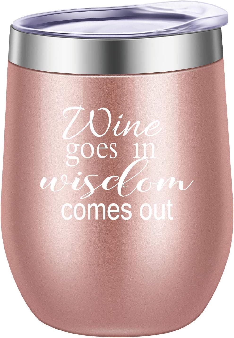 Pufuny Wine Goes In Wisdom Comes Out,Stainless Steel Tumblers With Lid|12 oz Double Wall Insulated Tumblers|Customized With Cute Sayings|Unique Birthday Gift Ideas For Women