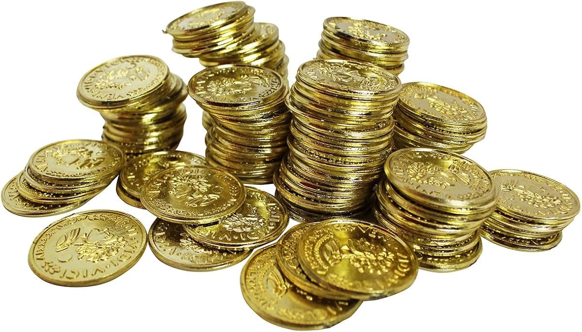 Plastic Gold Coins - Toy Fortune Of 144 Plastic Gold Coins