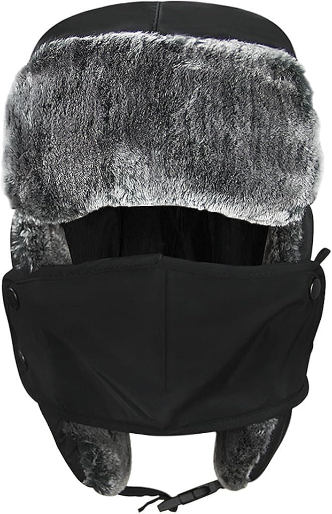 Kids Winter Faux Fur Trapper Hat Windproof Face Warmer Ear Flaps Russian Ushanka Cap