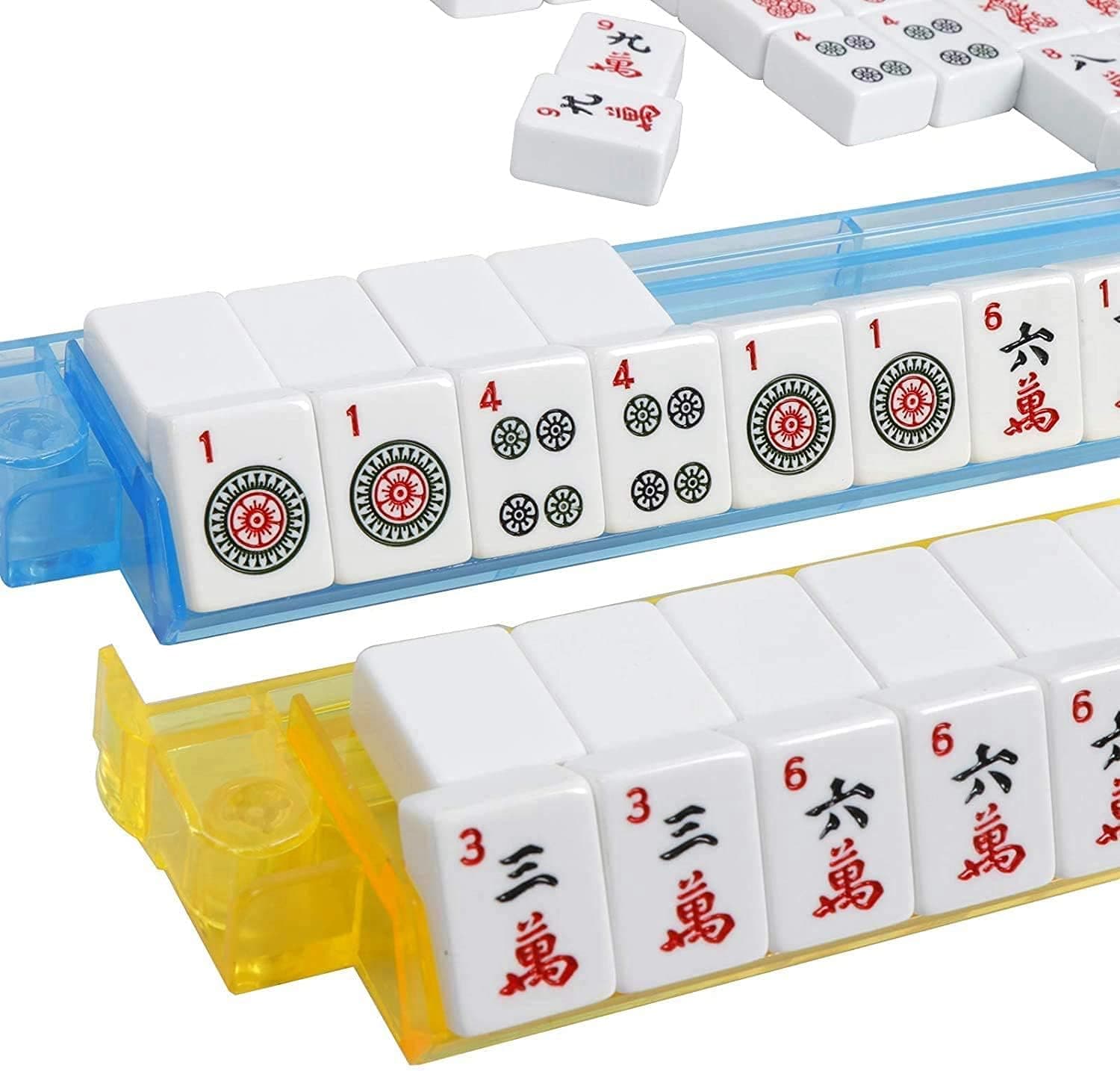 American Mah Jongg Mahjong Set - 166 Premium White Tiles, 4 All-in-One Rack/Pushers Mini WesternMahjong