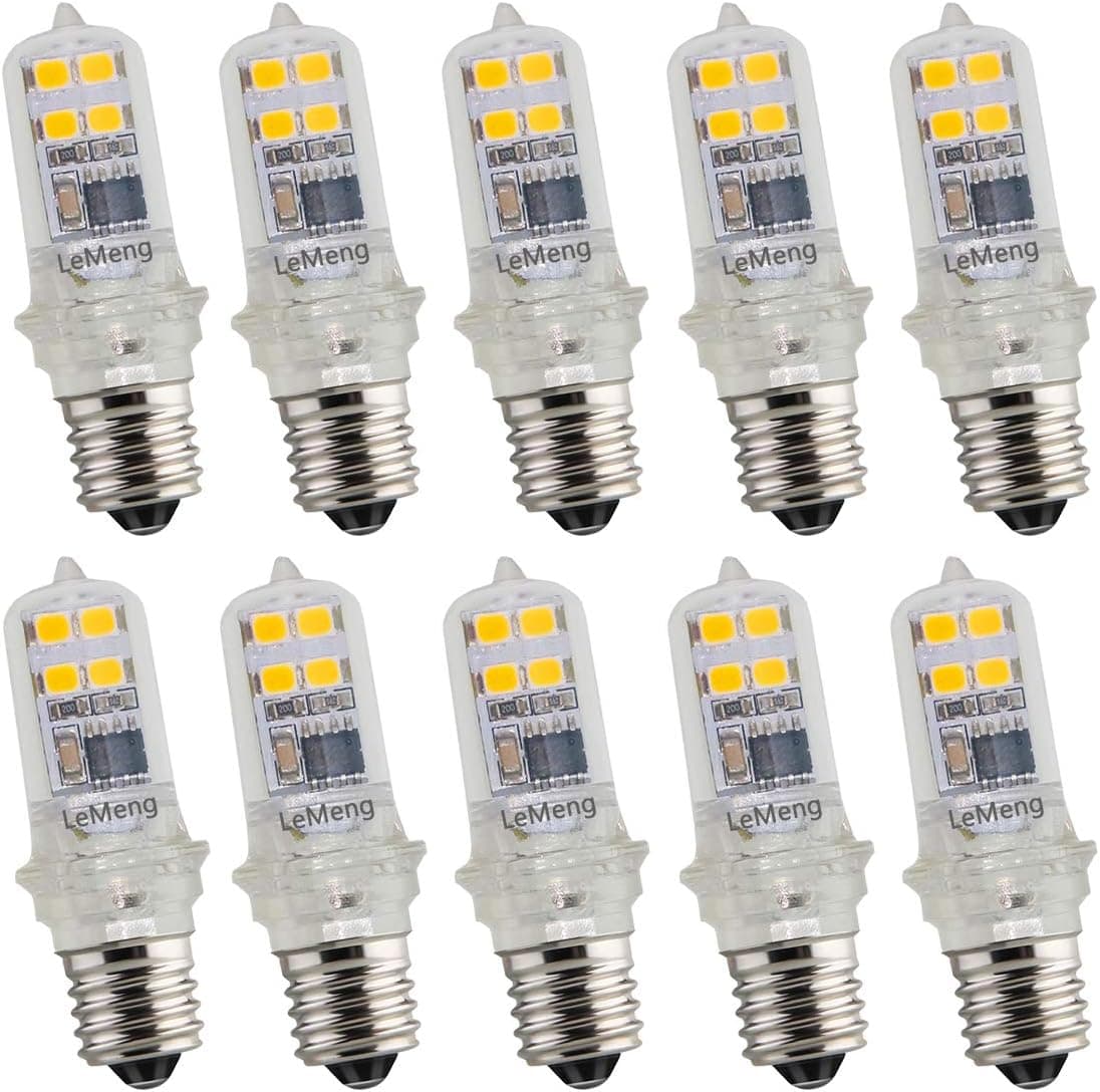 LeMeng E12 LED Bulb 2W 200Lm, 2700K Warm White,C7 Night Light Candelabra Base AC110V-130V for Desk Reading Lamps Chandelier Ceiling Fan Lights(20watt Halogen Equivalent), Non-dimmable, 10-Pack