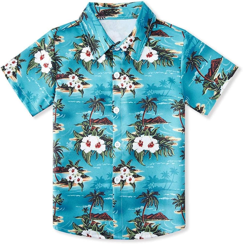 Enlifety Boys Girls Hawaii Shirt Cool Summer Casual Blouse Short Sleeve Button Down Tops Size 2-10T