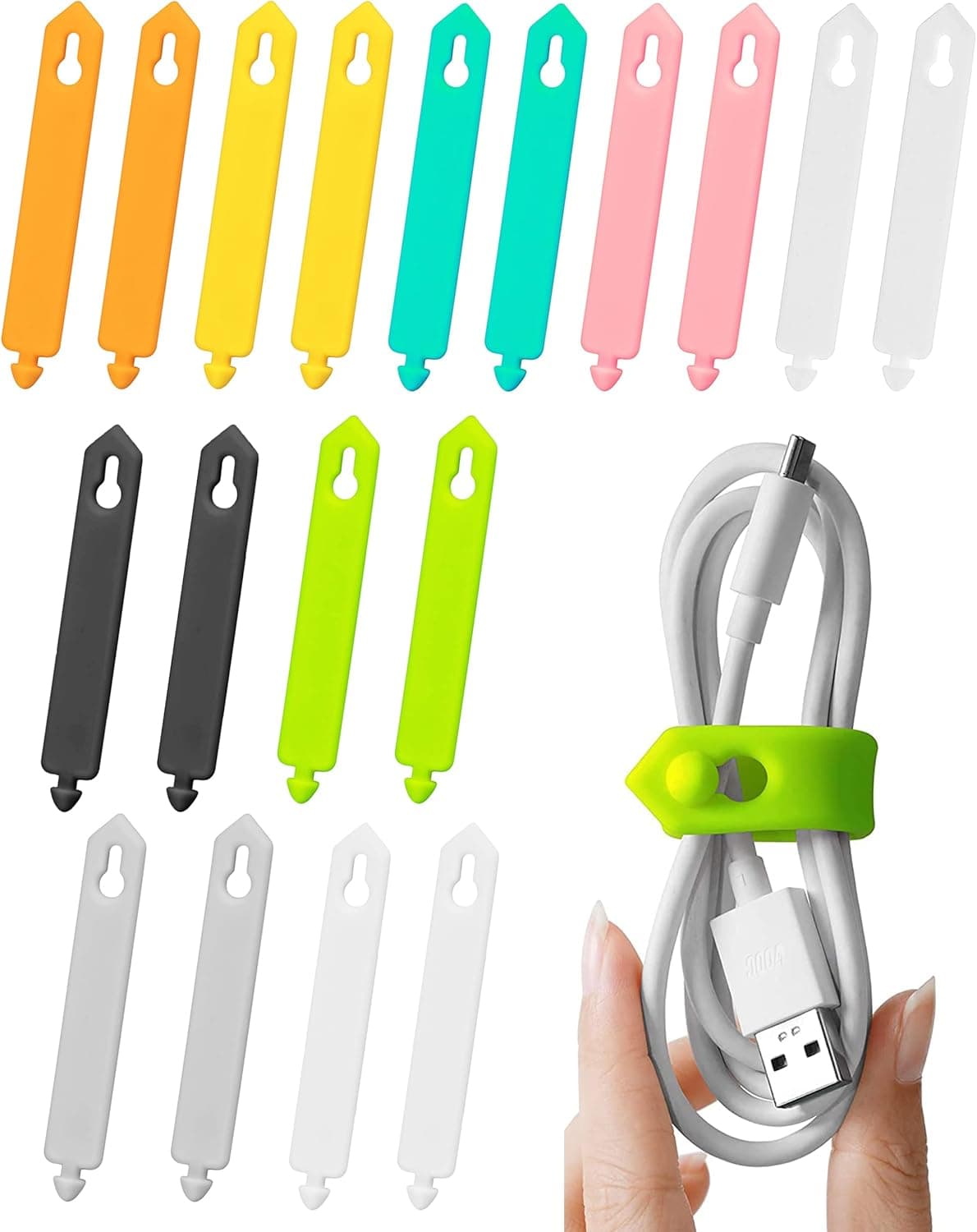 ELFRhino Cord Organizer Cable Straps Clips Wire Ties Earbuds Earphone Headphone Headset Wrap Winder Holder Keeper Manager Management (Set of 18)