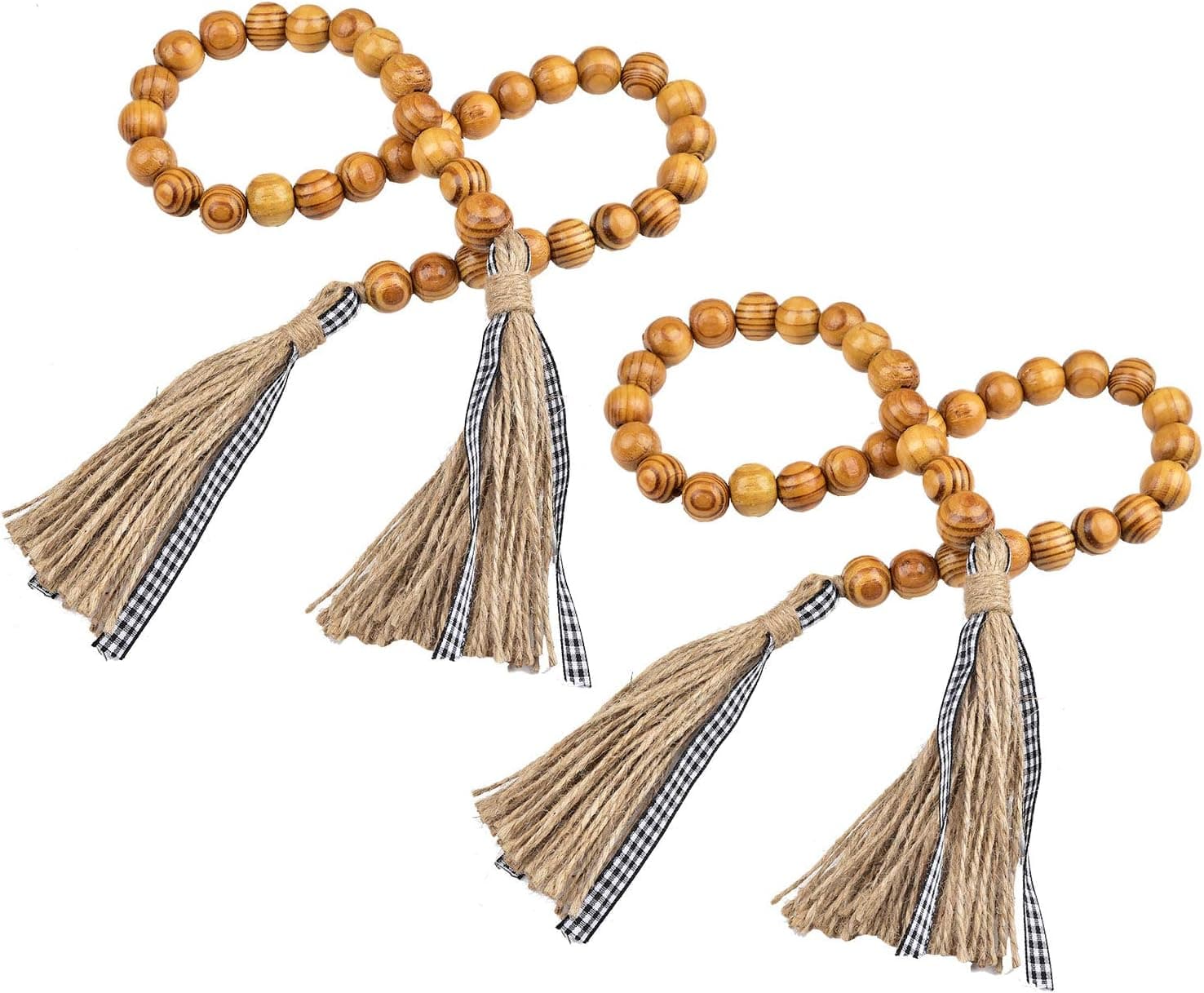 Farmhouse Beads Brown Wood Bead Garland Prayer Beads Boho Beads with Tassels Walling Hanging Garland for Rustic Country Decor (2)