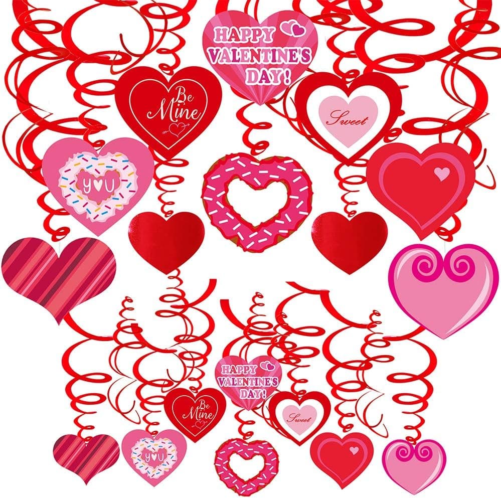 40 Pcs Valentine's Day Hanging Swirl Decorations Party Swirls Heart Swirl Hanging Steamers Foil Hanging Ceiling Décor Swirl Streamers with Heart Cutouts for Valentine's Day Party Supplies Photo Booth Backdrop