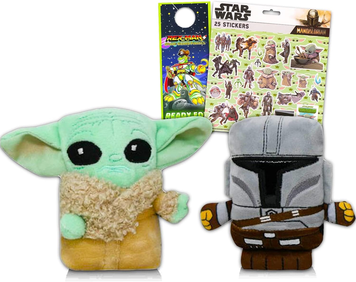 Classic Disney Star Wars Mandalorian Mini Plush Figures Set - Bundle with Mandalorian and Baby Yoda Plush Toys Plus Star Wars Stickers and Page Clips (Mando Plushie)