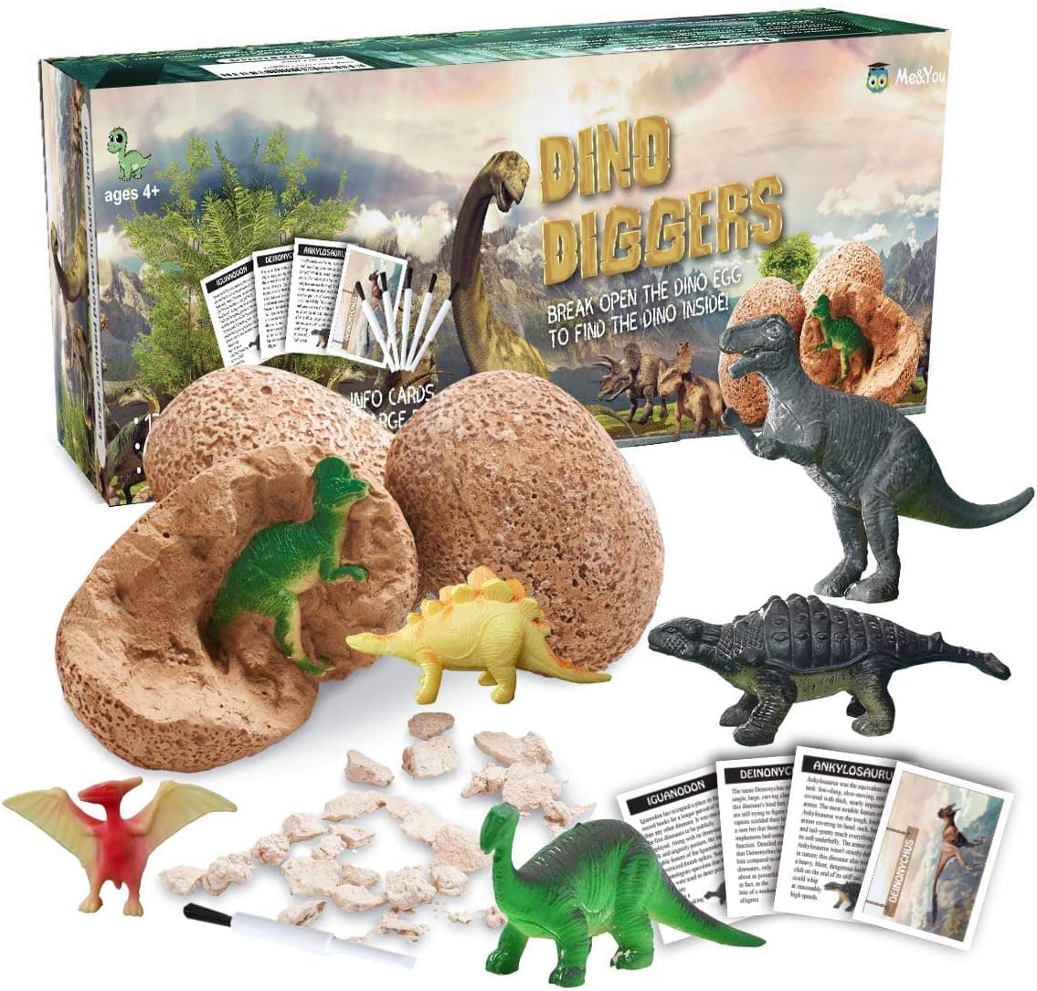 Dinosaur Toys, Dino Egg Dig Kit for Kids - Break Open 12 Unique Dinosaur Eggs and Discover 12 Cute Dinosaurs - Easter Archaeology Science STEM Toys - Best Crafts Gifts for Boys & Girls Age 3, 4, 5, 6
