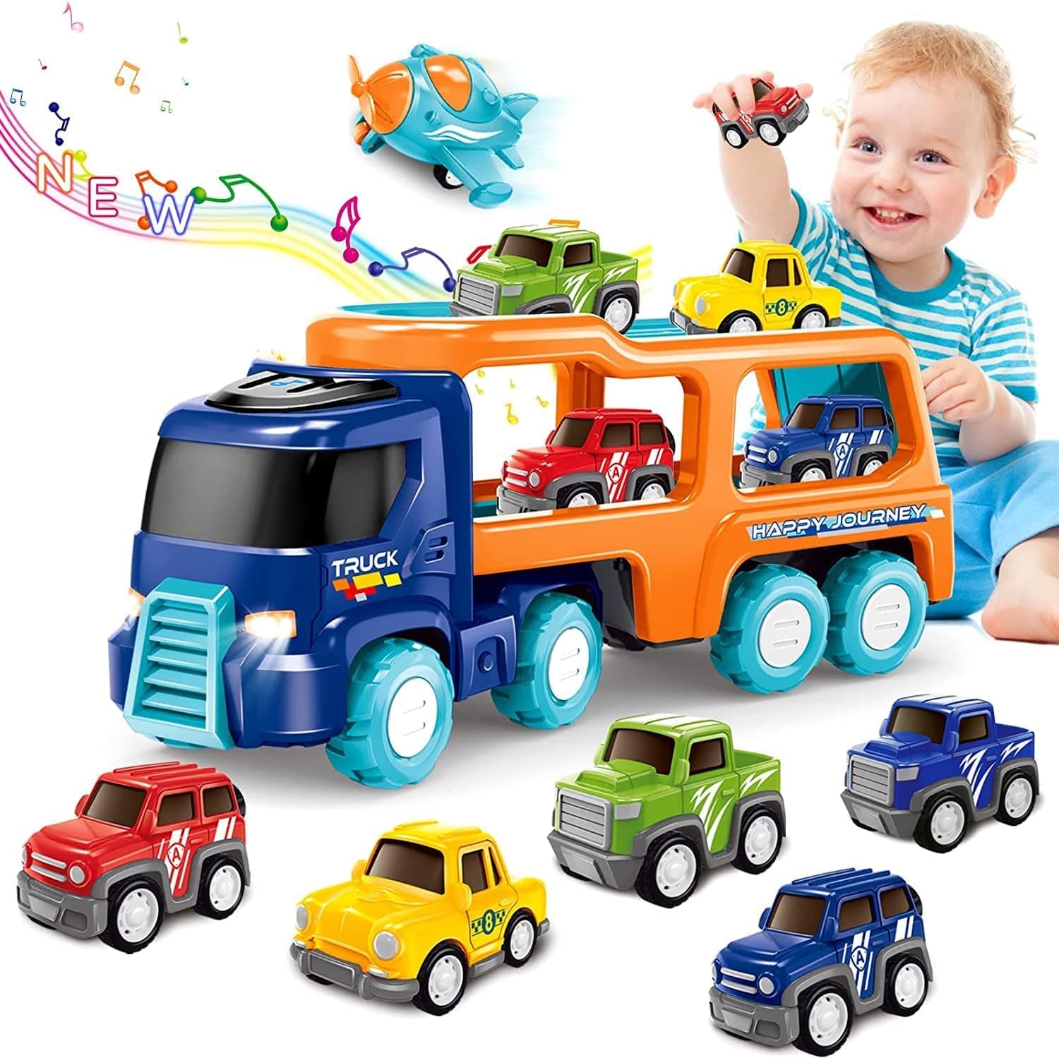 Hauinuey Toys for 3 4 5 6 7 Year Old Boys Girls Toddler Toys 6 in 1 Carrier Trucks Kids Toys for 1 Year Old Transport Car Boy Toys Age 2-4 Baby Toys 12-18 Months Party Birthday Gifts Toys Age 1-2