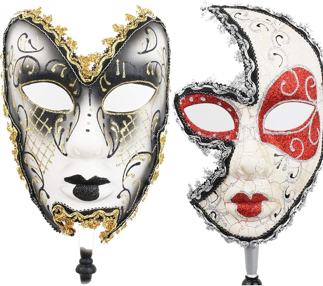 HDCRYSTALGIFTS Couple's Venetian Masquerade Mask Half Face Venetian Mask Lady Masquerade On Stick For Halloween Wedding Mardi Gras Party