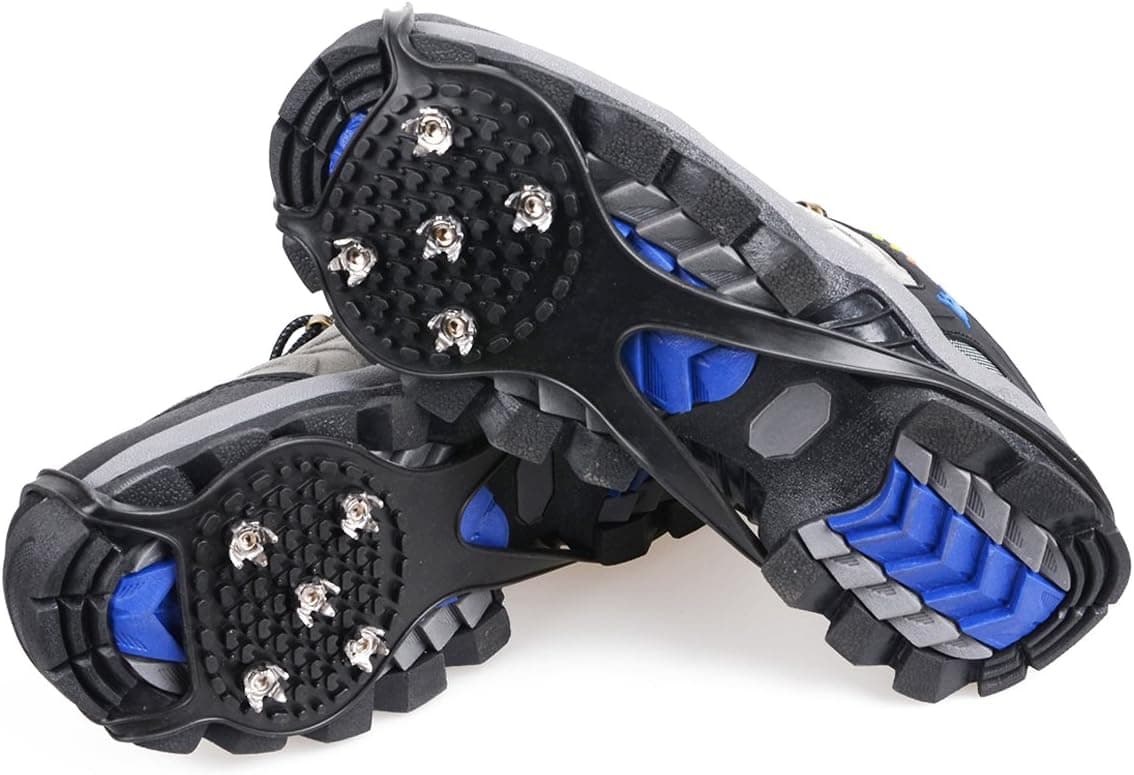 Triwonder 1 Pair 5 Teeth Anti-slip Ice Traction Universal Slip-on Stretch fit Snow Ice Spikes Crampons Cleats (Black - 5 Teeth)